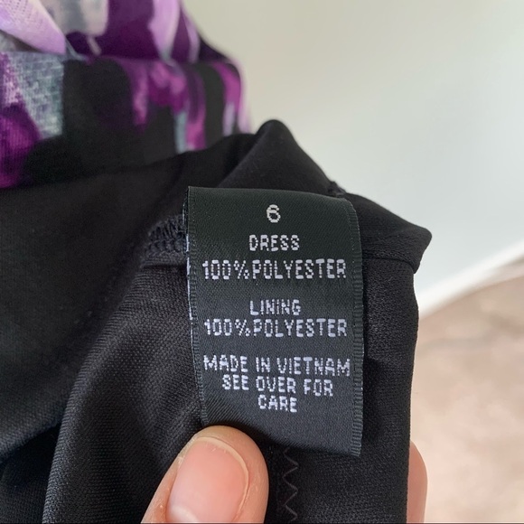 AB Studio Dress Purple Black White Flower V-neck Size 6 - Picture 7 of 10